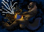 anthro balls bodily_fluids cum destruction earth genital_fluids genitals hand_on_planet holding_planet imminent_vore macro male moon muscular muscular_anthro muscular_male open_mouth penis planet planet_destruction planet_dwarfing planet_penetrated size_difference size_play solo space star tail terra_macro furrypur canid canine canis mammal wolf 2021 hi_res