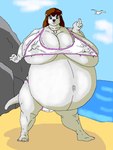 ambiguous_gender anthro beach belly big_belly big_breasts bikini blue_eyes breasts brown_hair clothed clothing cloud duo female feral hair huge_belly huge_breasts jewelry necklace nipple_outline obese obese_anthro obese_female open_mouth overweight overweight_anthro overweight_female rock sand seaside ski swimwear thick_thighs two-piece_swimsuit water danellz avian bird gull lari larid mammal mustelid otter 3:4 digital_media_(artwork)