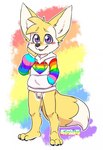 anthro barefoot black_nose blush bottomless claws clothed clothing detailed_background feet foreskin fur genitals heart_symbol hoodie lgbt_pride male multicolored_clothing multicolored_hoodie multicolored_text multicolored_topwear open_mouth orange_body orange_fur penis pride_color_background pride_color_clothing pride_color_hoodie pride_color_text pride_color_topwear pride_colors print_clothing purple_eyes rainbow_background rainbow_hoodie rainbow_pride_colors simple_background six-stripe_rainbow_pride_colors smile solo tan_body tan_fur text tongue_showing topwear white_clothing white_hoodie white_topwear ziggy_fox canid canine fennec_fox fox mammal true_fox hi_res