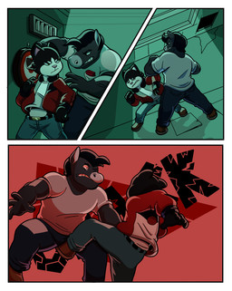 anthro attack ballbusting cock_and_ball_torture crotch_attack crotch_kick duo fight genital_torture kick male size_difference duckandpluck domestic_cat equid equine felid feline felis horse mammal comic hi_res