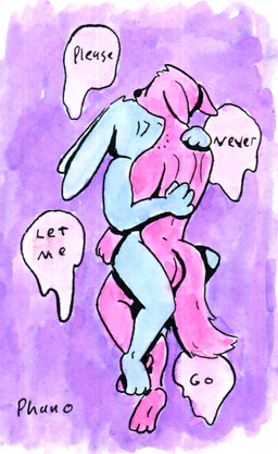 abstract_background ambiguous_penetration anthro bite_mark blue_body duo eyes_closed holding_butt hug male male/male nude penetration pink_body romantic romantic_couple speech_bubble phano canid canine fox lagomorph leporid mammal rabbit
