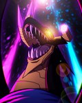 anthro black_body black_scales horn male roaring scales sharp_teeth solo teeth j_more_art bandai_namco digimon digimon_ghost_game digimon_(species) regulusmon absurd_res hi_res