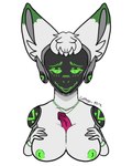 anthro breast_squish breasts dipstick_ears duo ear_markings female fur genitals green_nipples hair machine male male/female multicolored_ears nipples penis squish unknown_artist fluffyomu protogen