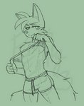 aged_up black_and_green bottomwear bulge clothing detailed_bulge genital_outline male penis_outline shirt shorts tank_top topwear undressing enlisentity sega sonic_the_hedgehog_(series) miles_prower canid canine fox mammal 2023 digital_media_(artwork) monochrome