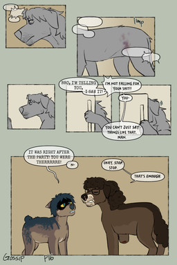 alternate_universe amputee curly_hair dialogue disability eyebrow_piercing eyewear facial_piercing facial_scar feral fur glasses group hair male missing_arm piercing scar simple_background speech_bubble text trio puppyratcat canid canine canis domestic_cat domestic_dog felid feline felis hybrid mammal xog 2:3 comic digital_media_(artwork) english_text hi_res