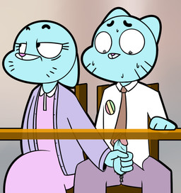 age_difference aged_up anthro bodily_fluids clothed clothing dominant duo erection female furniture genital_fluids genitals handjob looking_aside looking_down male male/female mature_anthro mature_female older_female penile penis penis_grab precum sex sitting startled sweat table under_table whiskers fourball cartoon_network the_amazing_world_of_gumball gumball_watterson nicole_watterson domestic_cat felid feline felis mammal 2017 digital_media_(artwork) hi_res incest_(lore) mother_(lore) mother_and_child_(lore) mother_and_son_(lore) parent_(lore) parent_and_child_(lore) parent_and_son_(lore) son_(lore)