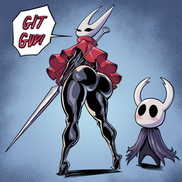 black_bodysuit black_capelet black_clothing black_skinsuit blush bodysuit butt capelet clothing duo female holding_melee_weapon holding_object holding_polearm holding_weapon male male/female melee_weapon polearm red_capelet red_clothing skinsuit speech_bubble text tight_clothing weapon white_mask fontez hollow_knight_(franchise) team_cherry hornet_(hollow_knight) the_knight_(hollow_knight) arachnid arthropod spider vessel_(species) 1:1 absurd_res english_text hi_res brother_(lore) half_brother_(lore) half_sister_(lore) sibling_(lore) sister_(lore)