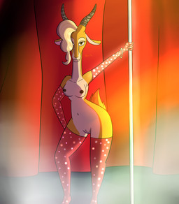 anthro breasts butt clothing dancing eyebrows eyelashes female fur genitals glistening hair horn legwear looking_at_viewer mostly_nude nipples pole pole_dancing smile solo stripper stripper_pole striptease vulva lynxcorner disney zootopia gazelle_(zootopia) antelope bovid gazelle grant's_gazelle mammal nanger true_antelope 2018 absurd_res digital_drawing_(artwork) digital_media_(artwork) hi_res