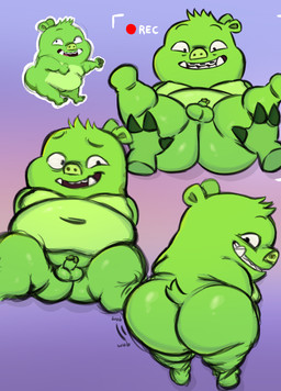 anthro balls big_butt black_eyes braces butt camera_view claws front_view fur genitals green_body green_claws green_ears green_fur green_hair green_nose green_tail green_toe_claws hair half-closed_eyes looking_back lying male moobs multicolored_body multicolored_fur narrowed_eyes navel nude obese obese_anthro obese_male on_back overweight overweight_anthro overweight_male penis pose rear_view recording sharp_teeth short_tail small_balls small_penis smile solo standing tail teeth thick_thighs three-quarter_view toe_claws tusks two_tone_body two_tone_fur young young_anthro young_male filthyopossum angry_birds angry_birds_mystery_island rovio_entertainment sega hamylton_(angry_birds) domestic_pig mammal pig_(angry_birds) suid suine sus_(pig) 2025 absurd_res digital_media_(artwork) hi_res