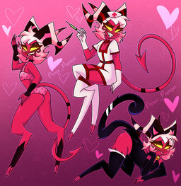 bedroom_eyes black_eyeshadow blush cartoon_freckles clothed clothing crossdressing eyeshadow femboy freckled_face freckles glistening_eyelids makeup male narrowed_eyes nurse_clothing nurse_uniform seductive solo tail uniform prince_papaya hellaverse helluva_boss moxxie_(helluva_boss) demon imp hi_res