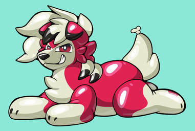 ambiguous_gender balloon balloon_fetish inflatable living_pooltoy looking_at_viewer looner lying smug squeakscape nintendo pokemon animate_inanimate generation_7_pokemon living_balloon living_inflatable lycanroc mammal pokemon_(species) absurd_res hi_res