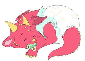 ambiguous_gender claws clean_diaper clothed clothing daww diaper diaper_only eyes_closed feral horn lying object_in_mouth pacifier pacifier_in_mouth red_body red_scales scales simple_background sleeping solo tail topless wearing_diaper young young_ambiguous young_feral bubblepuppers mythology dragon mythological_creature mythological_scalie reptile scalie