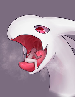 2_horns anthro anthro_pred bodily_fluids duo grey_background horn human_prey imminent_oral_vore imminent_vore kemono larger_pred long_neck male monotone_background monotone_body monotone_horn red_eyes red_tongue saliva saliva_string semi-anthro simple_background size_difference tongue tongue_out white_body white_horn zeg_yoros mythology shema_(zeg_yoros) circlehead dragon human mammal mythological_creature mythological_scalie scalie absurd_res hi_res