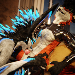 animal_genitalia animal_penis anthro anthro_on_anthro armwear balls biped black_body black_clothing black_fur blue_body blue_fur blue_penis bodily_fluids canine_genitalia canine_penis claws clothed clothing cum cum_dripping_from_penis cum_in_mouth cum_inside cum_on_penis depth_of_field dominant duo erection feet fellatio flat_balls fur furniture genital_fluids genitals grey_body grey_fur hair hindpaw inside kneeling kneeling_on_ground kneeling_oral_position kneeling_position knot latex latex_armwear latex_clothing latex_legwear latex_thigh_highs legwear living_room male male/male multicolored_body nude on_sofa open_mouth oral oral_penetration orange_body orange_fur orgasm paws penetration penile penis reflection sex sitting sitting_on_sofa slim slim_anthro slim_male slim_sub smile sofa submissive submissive_male tail thigh_highs white_body white_fur dragonplayer dragonplayer_(character) octo_(octothekitsune) canid canine canis fox hybrid jex mammal rexouium 1:1 3d_(artwork) absurd_res blender_(artwork) blender_cycles_(artwork) digital_media_(artwork) hi_res