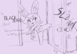 ambiguous_gender anthro blush blush_stickers bottomless clothed clothing dialogue door featureless_crotch furniture raised_leg sofa solo sound_effects sweater text topwear salaciouslx amai_puwai_(character) lagomorph leporid mammal rabbit 2020 english_text hi_res signature sketch