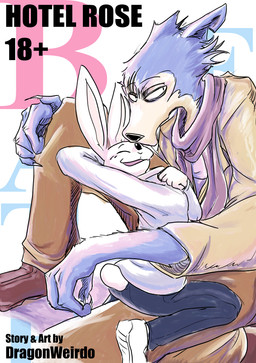 anthro blue_body blue_fur claws clothing coat duo female footwear fur kneeling male nails on_one_knee one_eye_closed scar scarf shoes sitting sitting_on_another smile sweater tail text topwear wink dragonweirdo beastars haru_(beastars) legoshi_(beastars) canid canine canis lagomorph mammal wolf absurd_res comic cover cover_art cover_page english_text hi_res