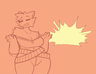 airstrike anthro bottomwear breasts cleavage clothed clothing dialogue explosion eyelashes eyes_closed female fur hair solo topwear conditional_dnp welwraith scraper_city mania_(welwraith) domestic_cat felid feline felis mammal 2023 2d_animation animated digital_media_(artwork) english_audio orange_theme short_playtime sound video