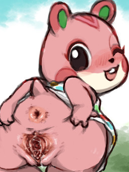anthro anus biped blush bottomless bottomless_anthro bottomless_female buckteeth butt cheek_spots clitoral_hood clitoris clothed clothing day dress female fur genitals green_inner_ear inner_labia one_eye_closed open_mouth open_smile outside pink_body pink_fur presenting presenting_anus presenting_hindquarters presenting_vulva rear_view scut_tail short_tail sky smile solo spread_butt spread_vulva spreading tail teeth urethra vulva wink diru animal_crossing nintendo apple_(animal_crossing) cricetid hamster mammal rodent 3:4 digital_drawing_(artwork) digital_media_(artwork) hi_res