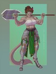 abs anthro armor axe blue_eyes double_bitted_axe female fingers greataxe heavy_armor holding_melee_weapon holding_object holding_weapon medieval medieval_armor melee_weapon muscular muscular_female plate_armor polearm simple_background solo weapon wmdiscovery93 nielo_(gamal) cougar felid feline hybrid mammal 2023 digital_media_(artwork) hi_res