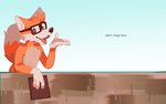 anthro eyewear fur glasses male multicolored_tail orange_body orange_fur solo tail text white_body hemuchang fivethirtyeight fivey_fox canid canine fox mammal 16:10 english_text hi_res widescreen