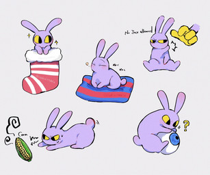 angry black_eyes bodily_fluids clothing corn cushion dialogue eyeball eyes_closed feral food footwear fur male plant purple_body purple_fur question_mark socks solo sweat symbol tail text yellow_sclera itokirimaru glitch_productions the_amazing_digital_circus jax_(tadc) lagomorph leporid mammal rabbit 2025 english_text hi_res japanese_text