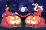 balls big_breasts big_butt bodypaint breasts butt duo female femboy full_moon genitals holidays horn huge_butt husband_and_wife male married_couple moon night not_furry painted_butt pumpkin_butt illustratorfake halloween helluva_boss millie_(helluva_boss) moxxie_(helluva_boss) demon imp hi_res