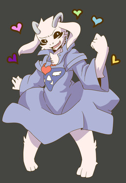 3_toes anthro barefoot biped black_sclera cheek_tuft chest_tuft clothed clothing facial_tuft feet fist floppy_ears fur grey_background head_tuft heart_symbol horn jewelry lop_ears male necklace open_mouth open_smile pose robe simple_background smile solo standing toes tuft white_body white_eyes white_fur saku1saya undertale undertale_(series) asriel_dreemurr_(god_form) boss_monster_(undertale) bovid caprine mammal 2015 absurd_res hi_res