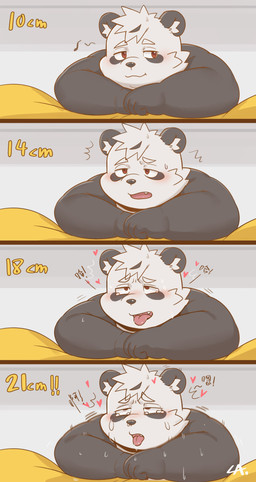 ahegao ambiguous_gender anthro biped black_body black_nose blush bodily_fluids crying cute_fangs drooling fangs heart_symbol kemono looking_pleasured open_mouth saliva solo tears teeth text tongue tongue_out white_body cai1448331577 bear giant_panda mammal 2025 absurd_res comic hi_res