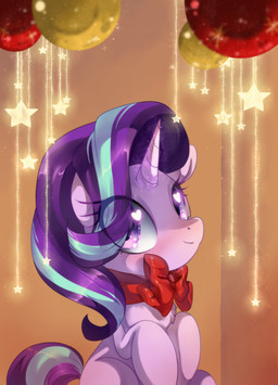 blush bow_(feature) bow_tie chest_tuft eyelashes female fur hair heart_eyes heart_symbol holidays horn lights looking_at_viewer magic makeup mascara multicolored_hair ornament semi-anthro sitting smile solo sparkles star tuft two_tone_hair loyaldis christmas friendship_is_magic hasbro my_little_pony mythology starlight_glimmer_(mlp) equid equine mammal mythological_creature mythological_equine unicorn 2017 hi_res