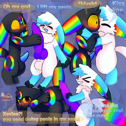 ass_up big_penis blush duo feral genitals hug huge_penis kissing male male/male penis text xevie_eevee_(artist) nintendo pokemon fan_character lipe_(character) xevie_eevewhite_(character) eevee eeveelution generation_1_pokemon generation_2_pokemon pokemon_(species) umbreon 1:1 english_text hi_res
