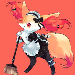 3_toes ambiguous_gender anklet bow_ribbon braided_hair broom cleaning_tool clothing cute_fangs dipstick_tail fangs feet fur hair inner_ear_fluff jewelry looking_at_viewer maid_apron maid_headdress maid_uniform markings orange_body orange_eyes orange_fur orange_nose semi-anthro smile solo tail tail_markings teeth toes tuft uniform yellow_body zoroa553 nintendo pokemon braixen canid canine fox generation_6_pokemon mammal pokemon_(species) 1:1 hi_res
