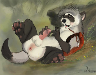 anus backpack balls feet genitals hindpaw jewelry lying male masturbation necklace nude on_back outside paws penis solo spread_legs spreading tail nduli domestic_ferret mammal mustelid musteline true_musteline weasel 2018