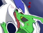 ambiguous_feral ambiguous_gender anthro bedroom_eyes blue_background blush blush_lines bodily_fluids cheek_blush clenched_teeth drooling excessive_saliva feral fingers grey_sclera half-closed_eyes hand_on_another's_head hand_on_head head_in_mouth heart_reaction heart_symbol looking_at_another narrowed_eyes outline red_blush red_heart saliva saliva_on_face saliva_on_tongue scales seductive simple_background solo spiral_eyes spiral_pupils teeth text white_outline yellow_eyes sabamiso_(sabamasasix) mythology nintendo pokemon generation_2_pokemon generation_3_pokemon legendary_pokemon lugia mythological_creature mythological_scalie pokemon_(species) rayquaza scalie 2018 digital_media_(artwork) japanese_description translation_request