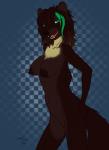 anthro black_body black_fur black_hair black_nipples breasts female fur green_eyes hair navel nipples nude open_mouth solo treeweasel tess_(treeweasel) mammal mustelid 2014