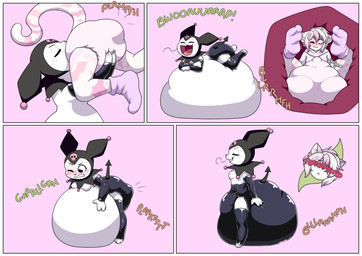 abdominal_bulge anthro belly black_diaper blush border bulge burping clothing diaper diaper_disposal diaper_fetish diapered_pred diapered_prey digestion disposal duo erection erection_in_diaper excessive_feces fatal fatal_vore feces female footwear hyper hyper_feces latex latex_diaper male male/female pooping purple_clothing purple_footwear purple_socks rumbling_stomach socks soiled_diaper soiling soiling_diaper soiling_prey spade_tail tail unclean_diaper used_diaper using_diaper vore white_border shoelace_(artist) onegai_my_melody sanrio dinu kuromi demon felid feline lagomorph leporid mammal rabbit absurd_res comic hi_res