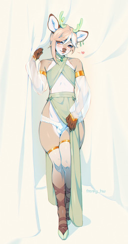 anthro antler_ring armlet armwear bottomwear bottomwear_aside choker clothed clothing clothing_aside curtains femboy furgonomics harem_outfit hooves jewelry leg_wrap legwear loincloth loincloth_aside male necklace panties sash silk skimpy solo thigh_highs translucent translucent_clothing undersized_clothing undersized_underwear underwear frenky_hw deer mammal absurd_res hi_res