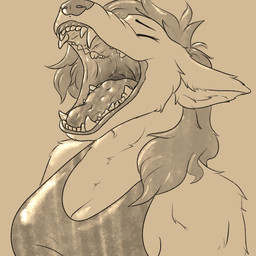 anthro bodily_fluids breasts cleavage clothed clothing crop_top eyes_closed female medium_breasts medium_hair mouth_shot open_mouth saliva saliva_string shirt solo teeth tongue topwear mangomutt luttie canid canine canis domestic_dog german_shepherd herding_dog hybrid mammal pastoral_dog wolf wolfdog 1:1