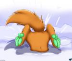 ambiguous_gender dive feet feral green_paws green_toes pawpads paws snow snow_dive solo toes upside_down young young_feral cloufy dayn_switch canid canine fox mammal