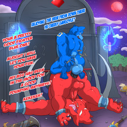 anal anal_penetration anklet anthro arm_tattoo balls big_balls big_butt big_penis black_penis blue_hair bracelet butt butt_tattoo duo erection fangs genitals hair head_accessory humanoid_genitalia humanoid_penis jewelry larger_sub male male/male membrane_(anatomy) membranous_wings multicolored_tattoo nude open_mouth penetration penile penile_penetration penis penis_in_ass pointy_ears rainbow_star rainbow_tattoo red_body reverse_perching_position shoulder_tattoo size_difference small_top_big_bottom smile star_pin star_tattoo submissive tattoo teeth text tongue tongue_out top_hole wings ketikoo-kenagiwa capcom demon's_crest gargoyle's_quest ghosts_'n_goblins firebrand ketikoo-kenagiwa_(character) canid canine canis demon domestic_dog gargoyle herding_dog mammal pastoral_dog red_arremer welsh_corgi digital_media_(artwork) english_text hi_res