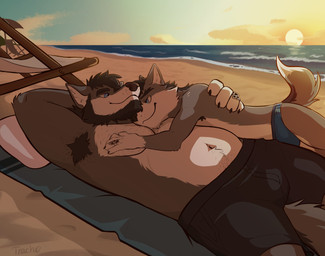 age_difference anthro anthro_on_anthro armpit_hair beach beard blue_eyes body_hair clothed clothing cuddling digit_ring duo facial_hair incest_marriage jewelry lying male male/male male_anthro mature_male muscular muscular_male navel older_male ring smile speedo sunset swimming_trunks swimwear tail topless topless_anthro topless_male towel wave wedding_ring younger_male tracho andrew_(tlwolf) teo_(tlwolf) canid canine canis mammal wolf absurd_res hi_res father_(lore) father_and_child_(lore) father_and_son_(lore) incest_(lore) parent_(lore) parent_and_child_(lore) parent_and_son_(lore) son_(lore)