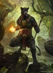 anthro athletic athletic_anthro athletic_male biped black_body black_fur clothed clothing elemental_manipulation fire fire_manipulation fur magic_user male melanistic muscular muscular_anthro muscular_male outside plant solo text tree tribal weapon bram_sels hasbro magic:_the_gathering wizards_of_the_coast lord_windgrace felid mammal pantherine 2018 english_text hi_res official_art signature