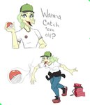 5_fingers alternate_costume anthro backpack baseball_cap blue_eyes clothing cosplay crossover_cosplay dialogue female fingers footwear green_hair hair hat headgear headwear long_hair looking_at_viewer pokeball scales shoes sneakers solo talking_to_viewer text throwing yellow_body yellow_scales alexnikky cavemanon_studios goodbye_volcano_high nintendo pokemon snoot_game stella_(gvh_beta) dinosaur ornithischian prehistoric_species reptile scalie stegosaurian stegosaurus thyreophoran 2024 crossover english_text hi_res