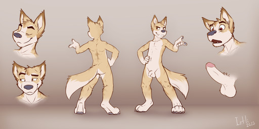 anthro balls casual_erection casual_nudity erection eyes_closed flaccid foreskin genitals humanoid_genitalia humanoid_penis male nude open_mouth penis red_eyes smile solo iztli canid canine canis domestic_dog mammal 2015 absurd_res hi_res signature