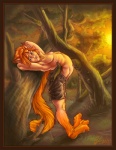 border broken_spine clothed clothing flexible male orange_border outside plant solo tail topless tree wood vera_(artist) animal_humanoid felid felid_humanoid humanoid mammal mammal_humanoid