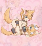 >.< absurd_res armwear blurred_background brother_(lore) brother_and_sister_(lore) clothing duo elbow_gloves female feral feral_on_feral feralized gloves guide_lines handwear heart_symbol hi_res incest_(lore) kagamine_len kagamine_rin klbblez legwear male male/female open_mouth paws pink_background sibling_(lore) simple_background sister_(lore) sketch smile snickering vocaloid