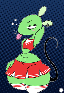 abs anthro blush blush_lines bottomwear bubble cheerleader_outfit clothed clothing crop_top crossdressing curvy_figure drunk drunk_bubble ear_piercing ear_ring eyelashes femboy footwear fur green_body green_fur halftone_background hand_behind_head hand_on_hip legwear logo male midriff pattern_background piercing raised_tail ring_piercing shirt simple_background skirt small_waist socks solo substance_intoxication tail text thick_thighs thigh_highs thigh_socks tongue tongue_out topwear whiskers wide_hips thatdawgmurray 12_oz._mouse adult_swim cartoon_network fitzboi mouse_fitzgerald mammal mouse murid murine rodent aliasing artist_logo artist_name digital_media_(artwork) halftone hi_res signature