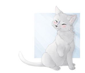 4_toes abstract_background ambiguous_gender amputee black_nose blush cheek_tuft chest_tuft disability eyebrows eyes_closed facial_markings facial_tuft feet feral fur head_markings inner_ear_fluff markings neck_tuft shadow sitting smile solo tail toes tuft whiskers white_body white_fur white_tail thatwildmary domestic_cat felid feline felis mammal full-length_portrait hi_res portrait