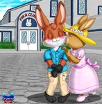 anthro blush clothing dress dress_shirt duo female kissing_cheek male shirt topwear rudipomp maple_town alexandross patty_(maple_town) lagomorph leporid mammal rabbit hi_res