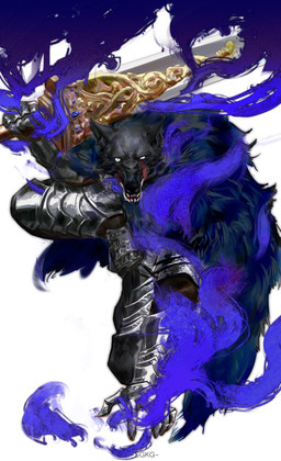 action_pose anthro armor black_body black_fur cape clothed clothing fur holding_melee_weapon holding_object holding_sword holding_weapon looking_at_viewer magic male melee_weapon pose scar simple_background snarling solo sword teeth tuft weapon white_background sgkg108 elden_ring fromsoftware blaidd_(elden_ring) canid canine canis mammal wolf 2022 absurd_res hi_res signature