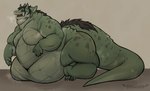 anthro belly big_belly bodily_fluids male navel nude open_mouth overweight overweight_anthro overweight_male simple_background solo steam sweat sweatdrop tail smorgasgored mythology dragon mythological_creature mythological_scalie scalie absurd_res digital_media_(artwork) hi_res